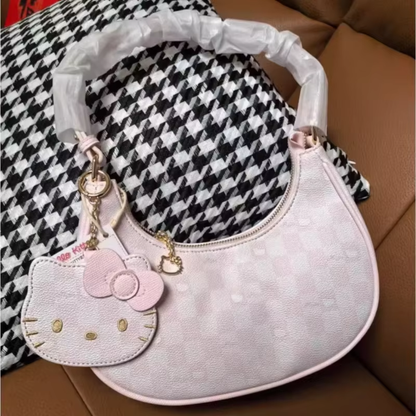 Sanrio Hello Kitty Plaid Shoulder Bag - Cute PU Leather Handbag with Large Capacity