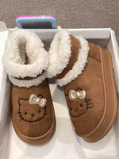 Cartoon Anime Cute Kitty Cotton Shoes – Thick-Soled Warm Winter Outdoor Boots for Girls