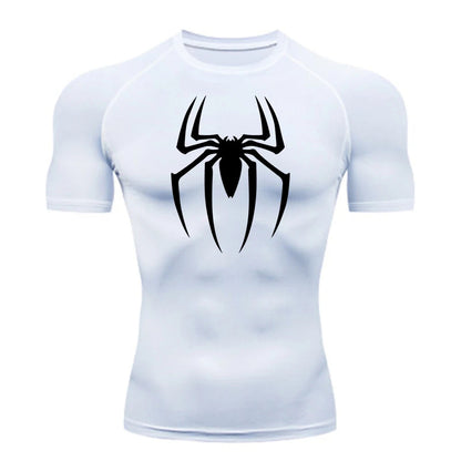 Men's Spider Print Compression Shirt, Quick Dry T-Shirt