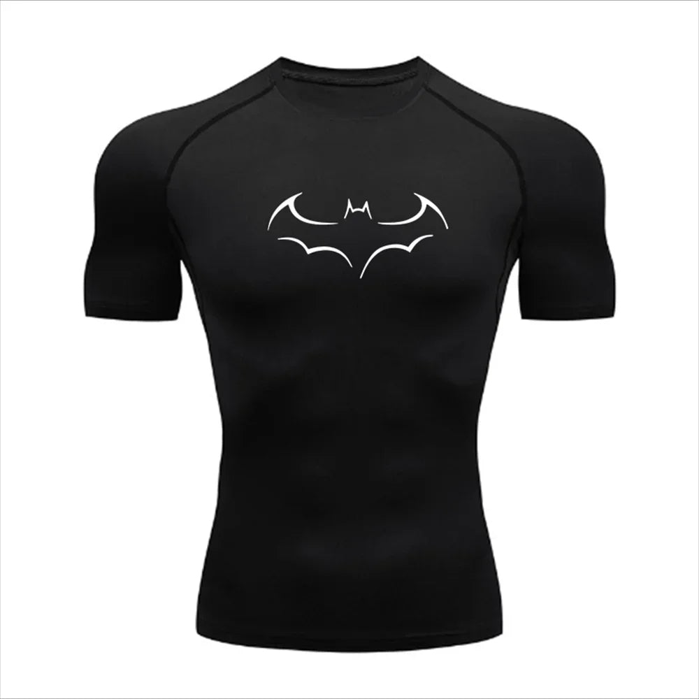 Compression Shirt - Bat Pattern Printed , Quick-drying Short-sleeved