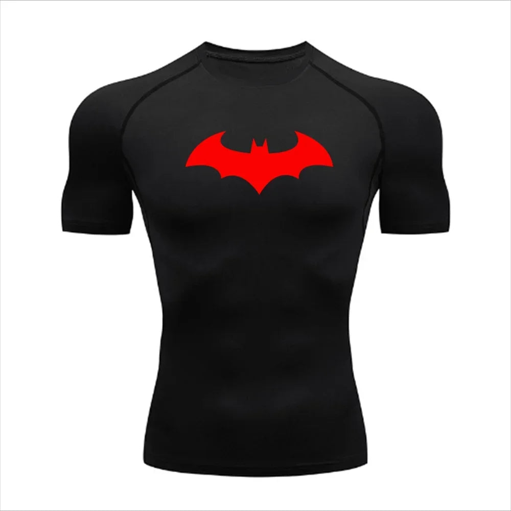 Compression Shirt - Bat Pattern Printed , Quick-drying Short-sleeved