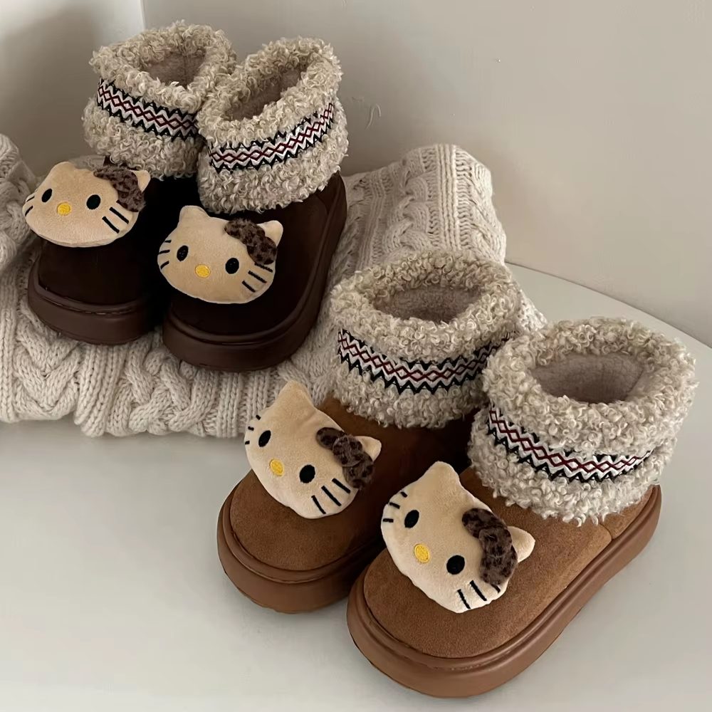 Kitty Anime Snow Boots – Warm, Thick-Soled, Anti-Slip Short Boots for Girls