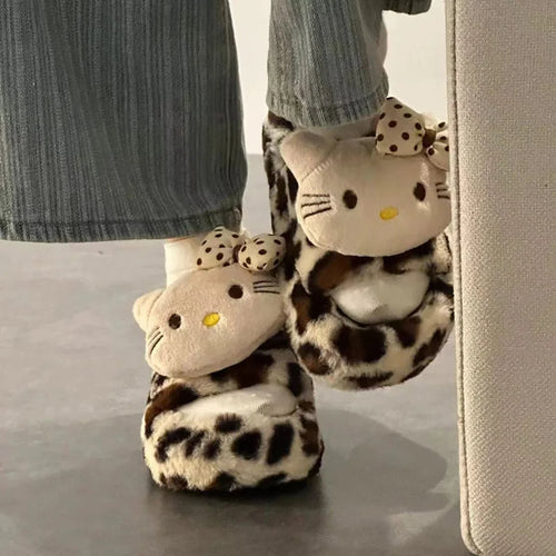 Y2K H. Kitty Leopard Plush Slipper