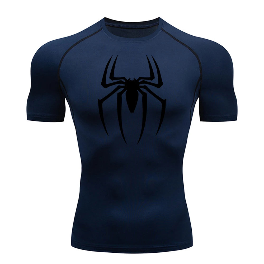 Men's Spider Print Compression Shirt, Quick Dry T-Shirt