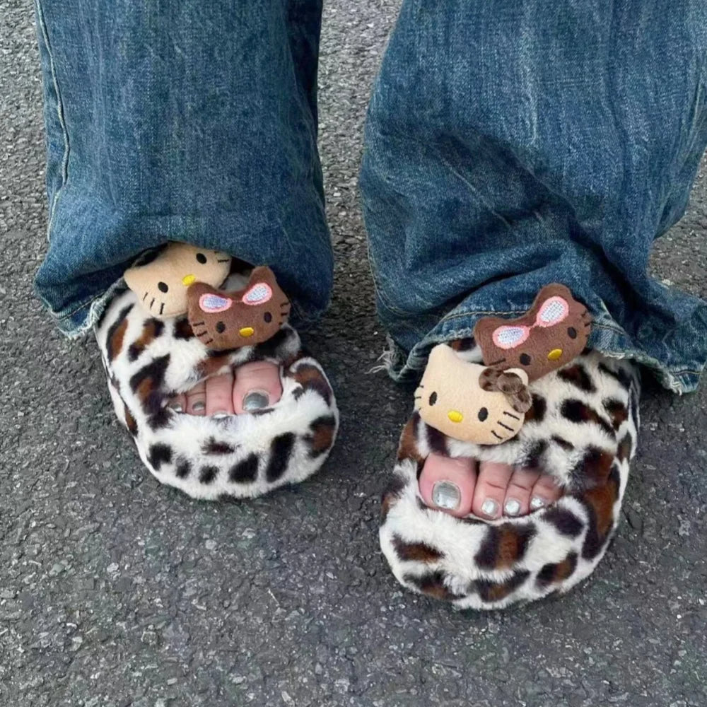 Y2K H. Kitty Leopard Plush Slipper