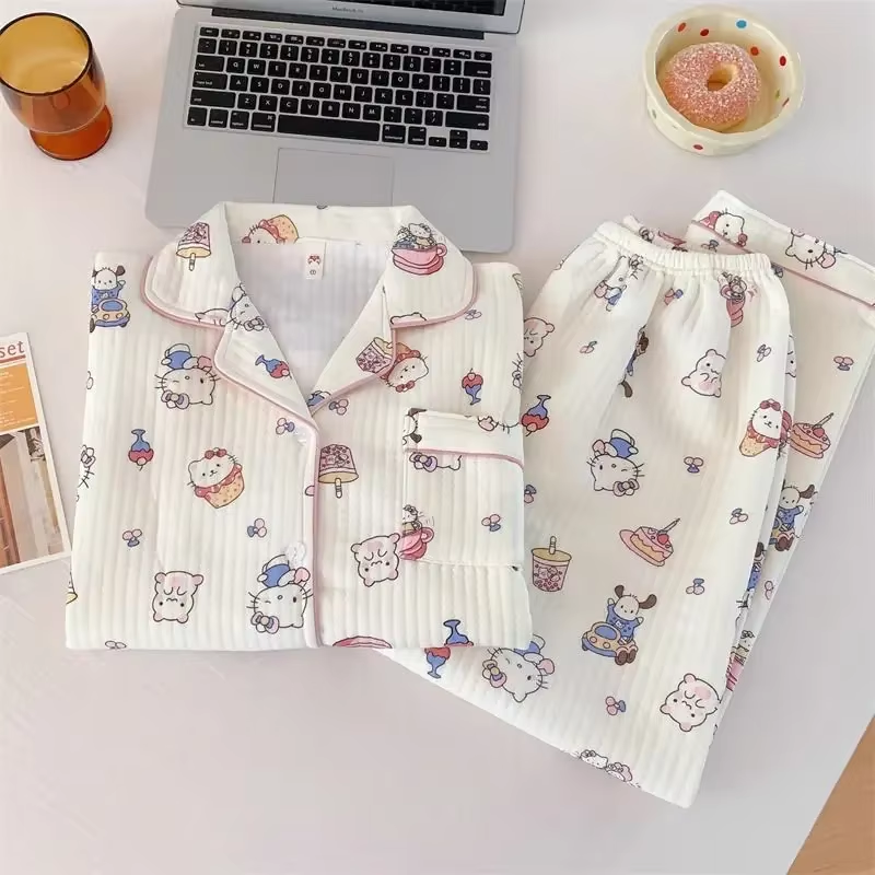 HK Kawaii Pajama Set – Long Sleeves & Pants, Sweet Girly Heart Design, Perfect Gift for Spring & Autumn