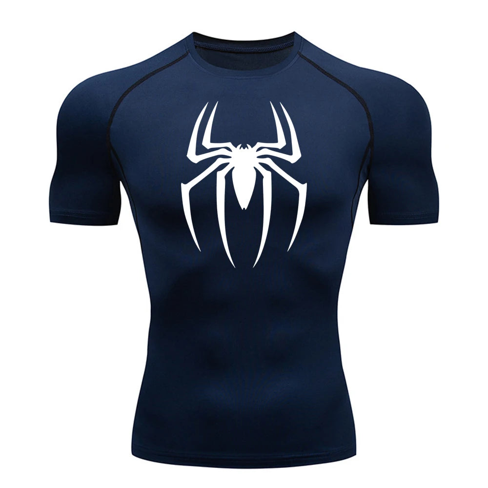 Men's Spider Print Compression Shirt, Quick Dry T-Shirt