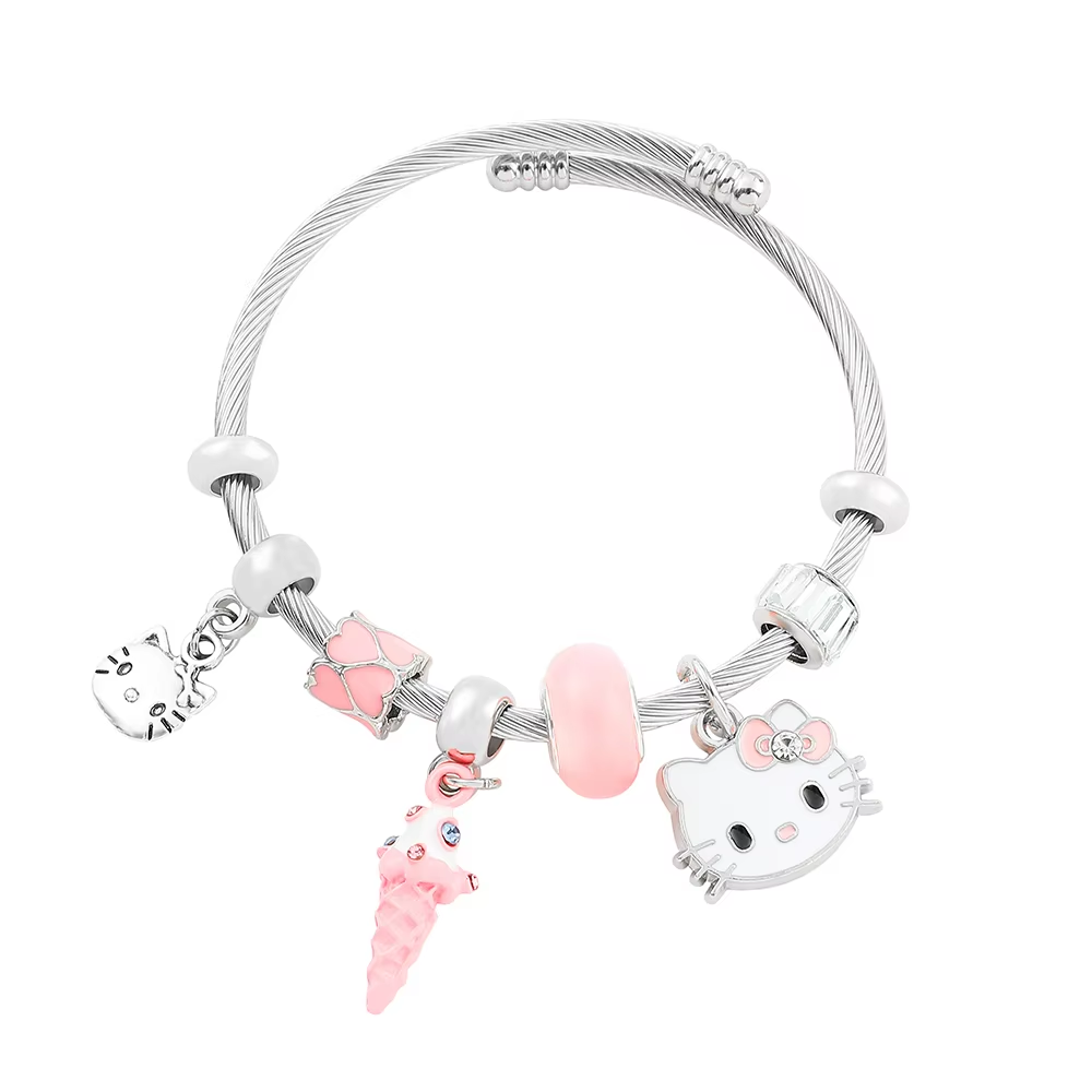 HK Gold Plated Bracelet with Charms - High-Quality Kawaii Jewelry for Women & Girls