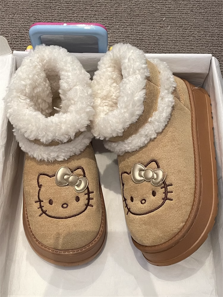 Cartoon Anime Cute Kitty Cotton Shoes – Thick-Soled Warm Winter Outdoor Boots for Girls