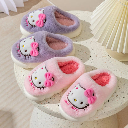 Kawaii H. Kitty Plush Slippers  - Non-Slip Warm Cotton