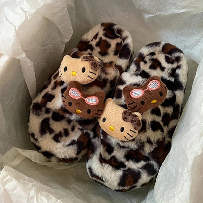 Y2K H. Kitty Leopard Plush Slipper