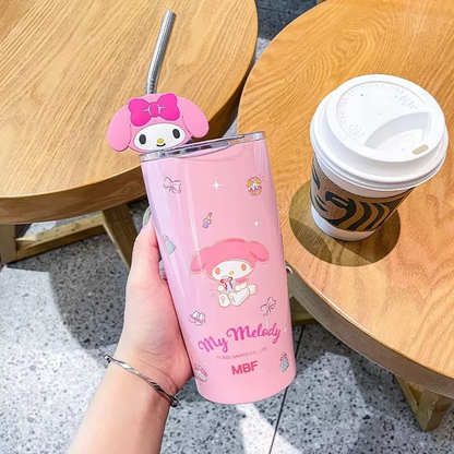 600ML Hello Kitty & Kuromi Stainless Steel Insulated Straw Cup – Cute & Large Capacity