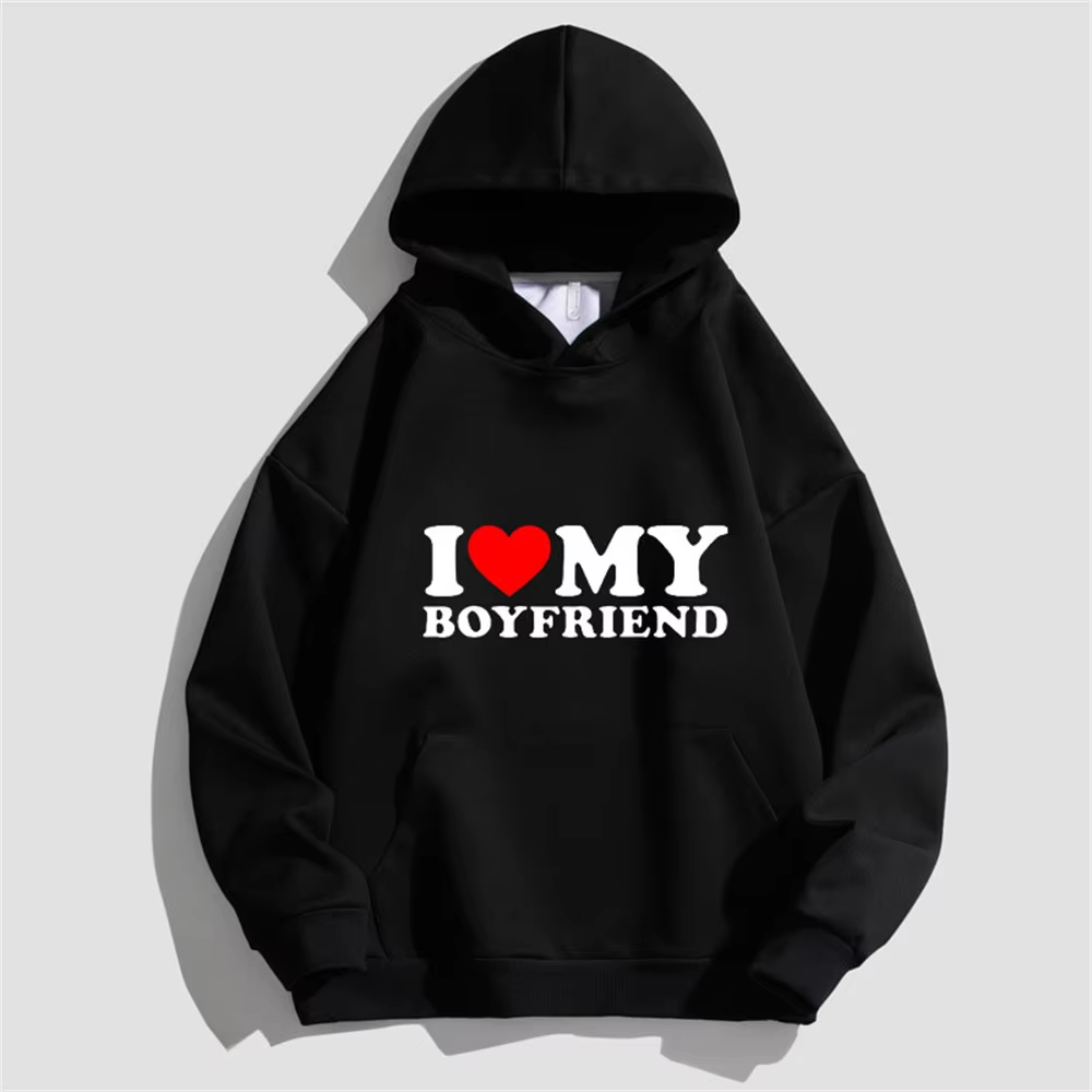 "I Love My Boyfriend" Hoodie – Y2K Streetwear Unisex Pullover Sweatshirt for Women