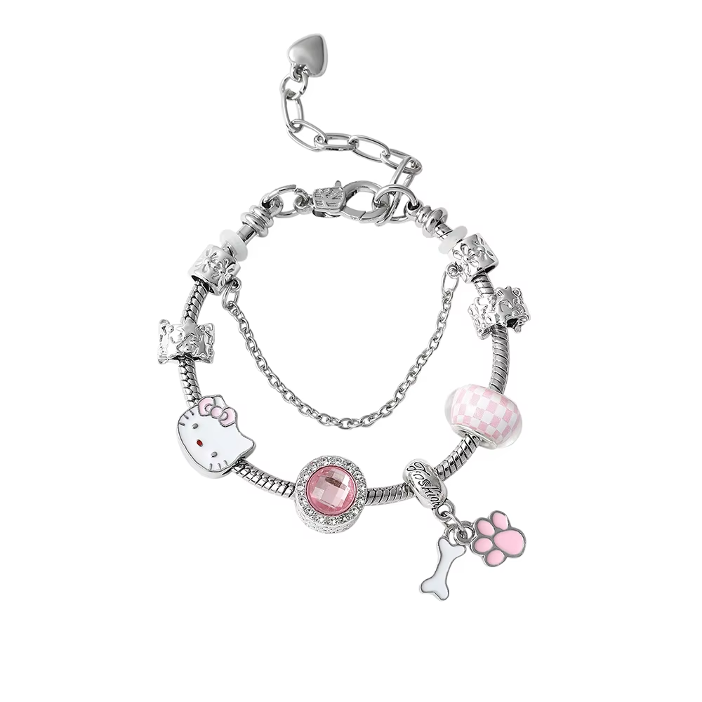 HK Gold Plated Bracelet with Charms - High-Quality Kawaii Jewelry for Women & Girls