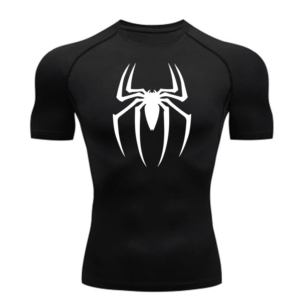 Men's Spider Print Compression Shirt, Quick Dry T-Shirt