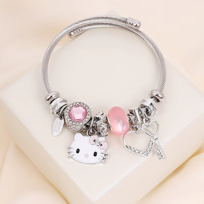 Kitty Pink Beaded Bracelet - Cute Anime-Inspired Fashion Jewelry Gift