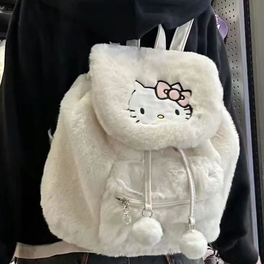 Kitty & Melody Plush Backpack - Soft Stuffed Shoulder Bag for Women