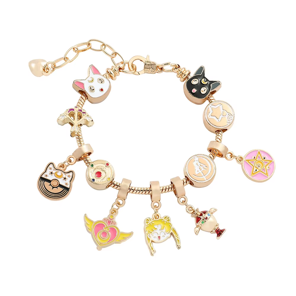 HK Gold Plated Bracelet with Charms - High-Quality Kawaii Jewelry for Women & Girls