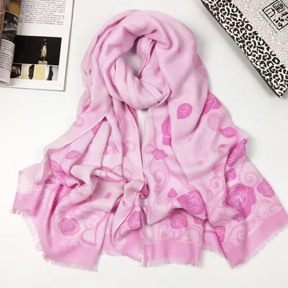 Kitty Cotton Scarf – Cute Winter Print with Tassels, Large Shawl for Women & Girls