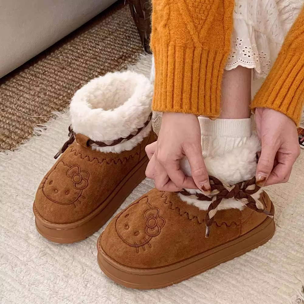 Women's Cotton Snow Boots – High Heel, Thick Base, Anti-Slip Fleece Lined for Winter, Plush Home Use