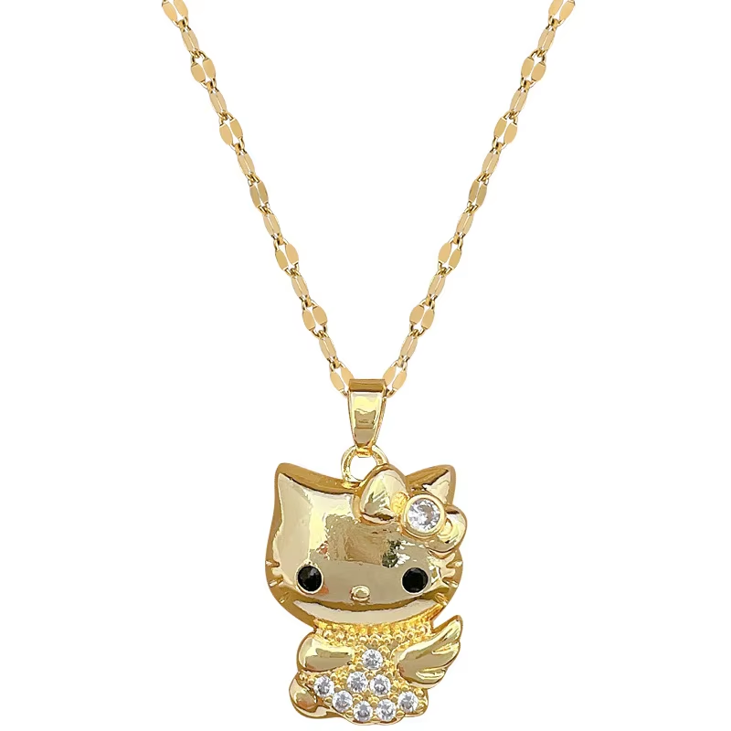 Kitty Diamond Pendant Necklace - Bling Stainless Steel Clavicle Chain Gift