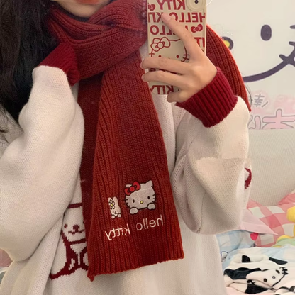 Kitty Plush Scarf – Kawaii Y2K Japanese Style, Cute & Warm Winter Accessory for Women