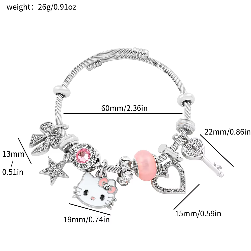 HK Gold Plated Bracelet with Charms - High-Quality Kawaii Jewelry for Women & Girls