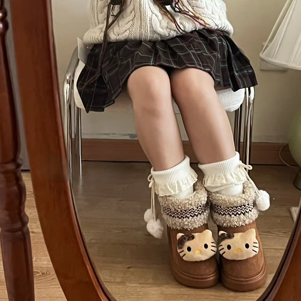 Kitty Anime Snow Boots – Warm, Thick-Soled, Anti-Slip Short Boots for Girls