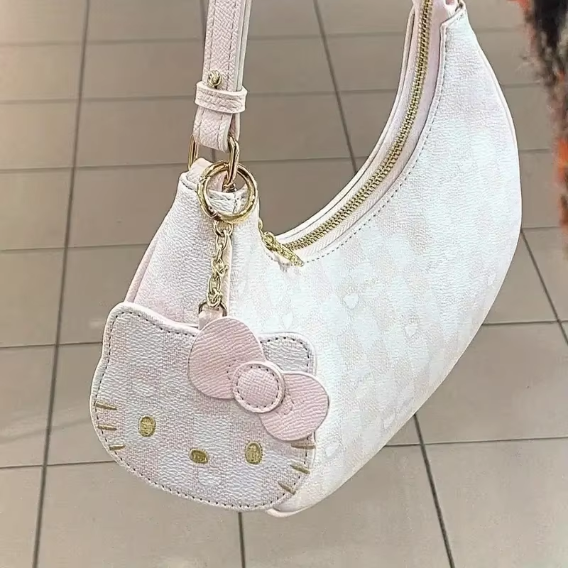 Sanrio Hello Kitty Plaid Shoulder Bag - Cute PU Leather Handbag with Large Capacity