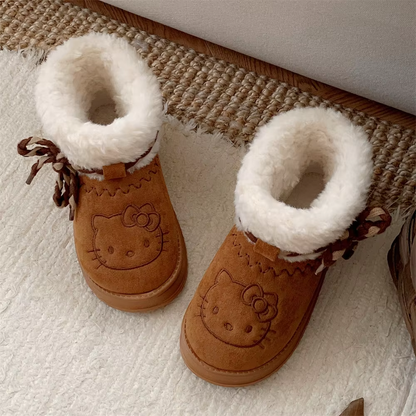 Women's Cotton Snow Boots – High Heel, Thick Base, Anti-Slip Fleece Lined for Winter, Plush Home Use