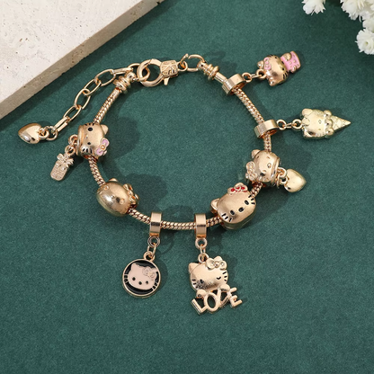 HK Gold Plated Bracelet with Charms - High-Quality Kawaii Jewelry for Women & Girls