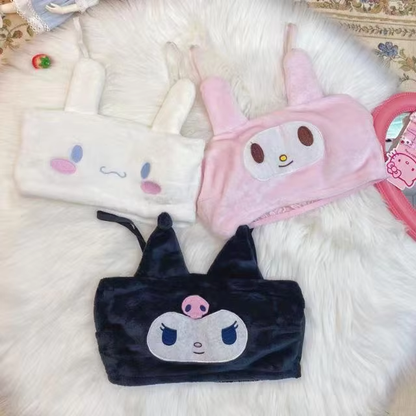 Sanrio Kuromi, My Melody & Cinnamoroll Fluffy Pajama Set – Sexy Cartoon Flannel Suspender Shorts for Girls, Cute Gift