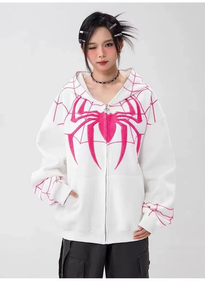 Gothic Y2K Spider Embroidered Hoodie – Oversized Harajuku Hip Hop Sweatshirt