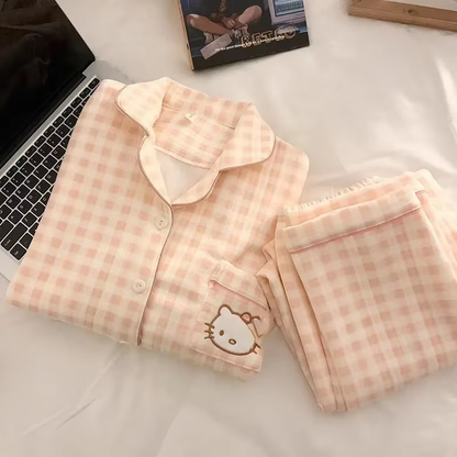 HK Kawaii Pajama Set – Long Sleeves & Pants, Sweet Girly Heart Design, Perfect Gift for Spring & Autumn