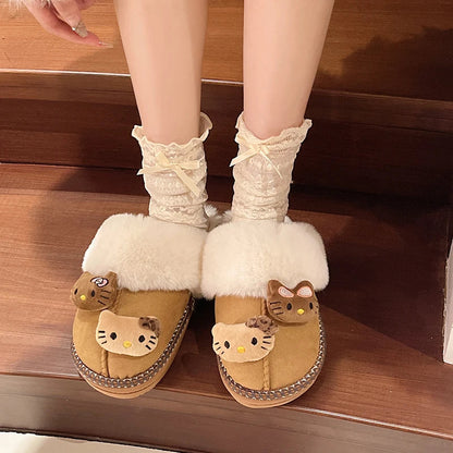 Winter New Thick Soled Kitten Plus Fleece Frosted Cotton - Non-slip Warm Boots