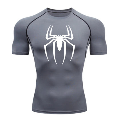 Men's Spider Print Compression Shirt, Quick Dry T-Shirt