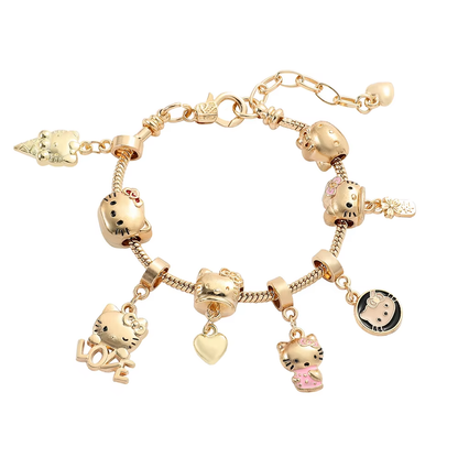 HK Gold Plated Bracelet with Charms - High-Quality Kawaii Jewelry for Women & Girls