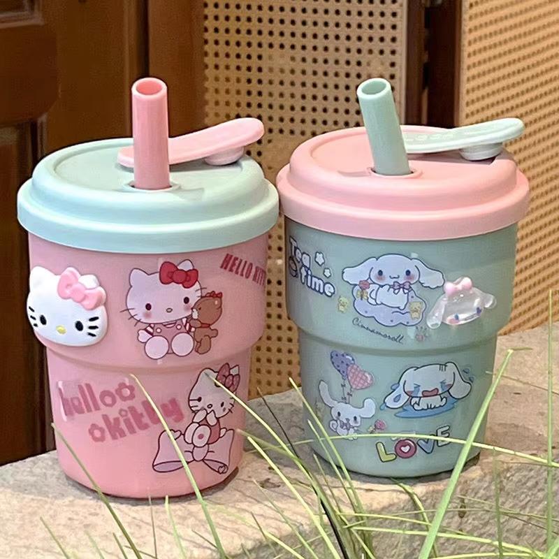 Cute Sanrio Hello Kitty & Cinnamoroll Kawaii Straw Cup – With Stickers