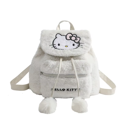 Kitty & Melody Plush Backpack - Soft Stuffed Shoulder Bag for Women