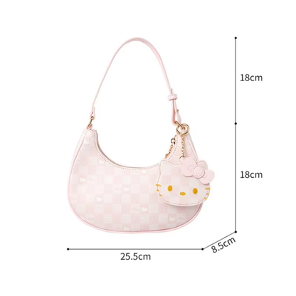 Sanrio Hello Kitty Plaid Shoulder Bag - Cute PU Leather Handbag with Large Capacity