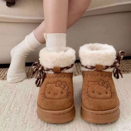 Women's Cotton Snow Boots – High Heel, Thick Base, Anti-Slip Fleece Lined for Winter, Plush Home Use