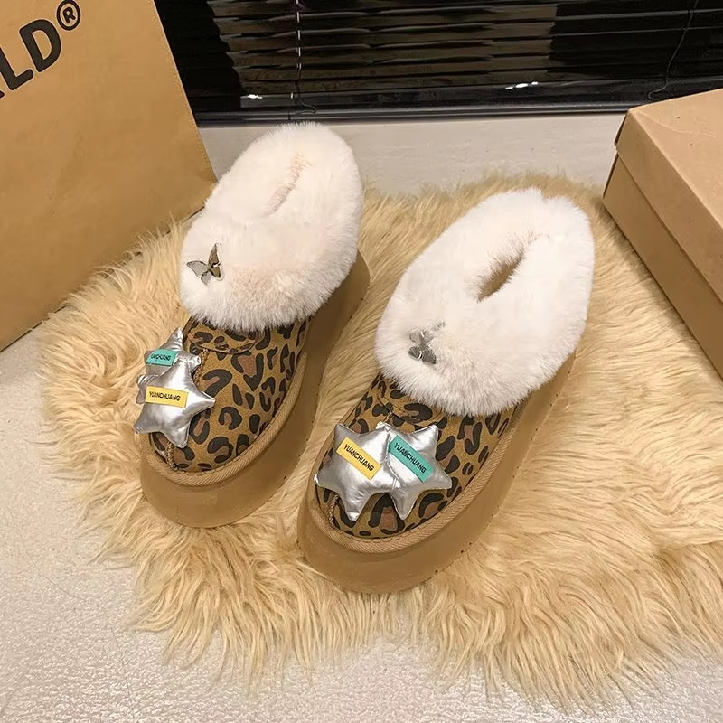 Girls' Winter Snow Boots  Kitty Leopard Print, Warm & Anti-Slip Design