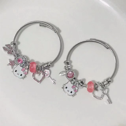 Kitty Pink Beaded Bracelet - Cute Anime-Inspired Fashion Jewelry Gift