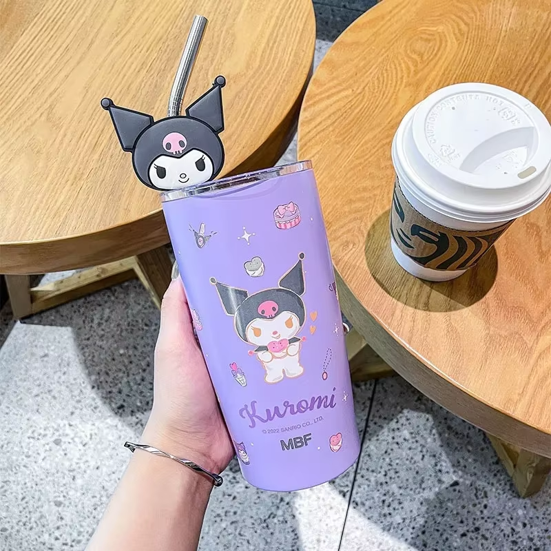 600ML Hello Kitty & Kuromi Stainless Steel Insulated Straw Cup – Cute & Large Capacity