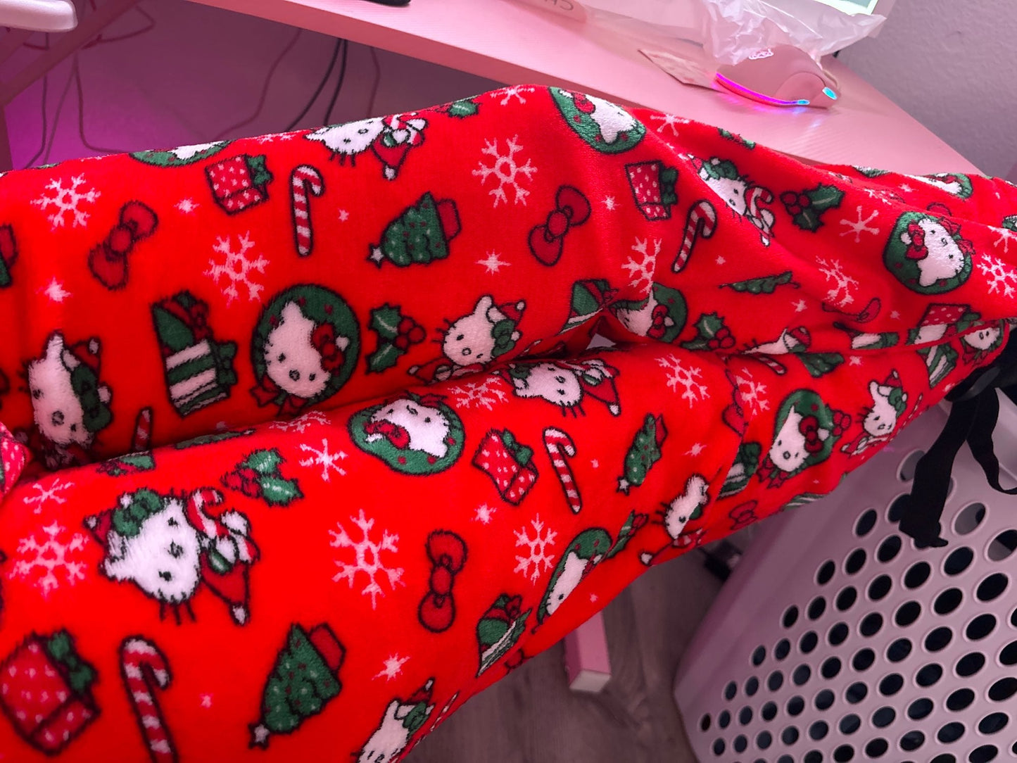 Christmas Pyjama Pants + Big Head Kitty Slippers