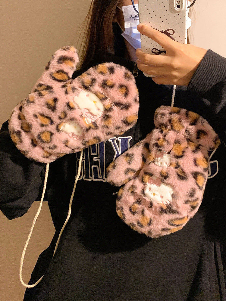 New leopard plush gloves - velvet warm