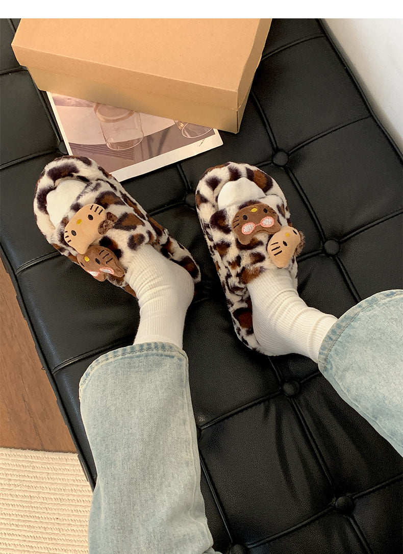 Y2K H. Kitty Leopard Plush Slipper