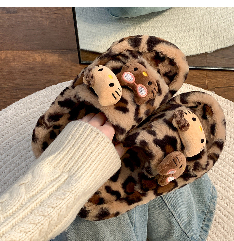 Y2K H. Kitty Leopard Plush Slipper