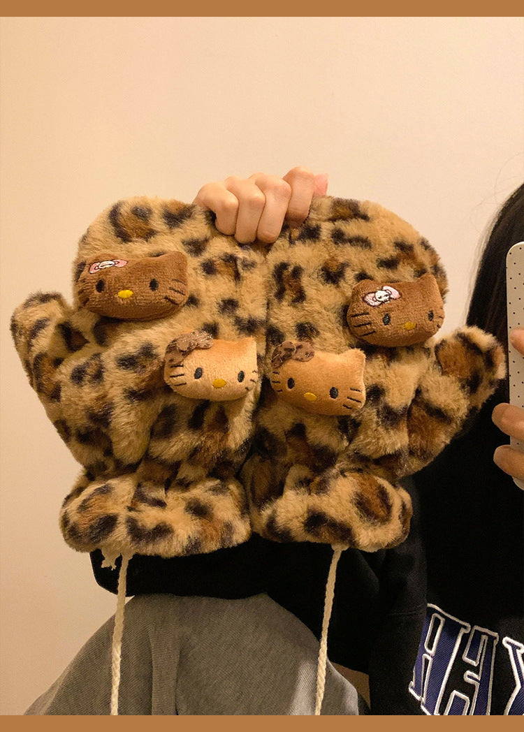 New leopard plush gloves - velvet warm