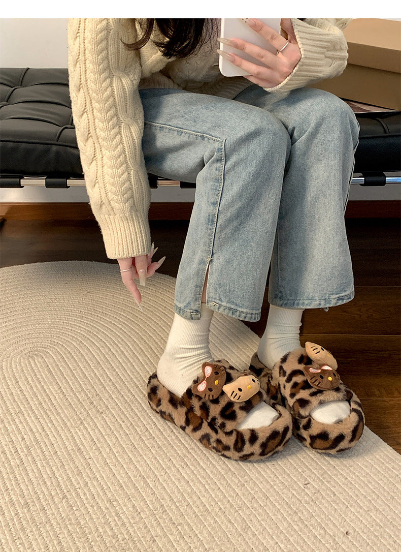 Y2K H. Kitty Leopard Plush Slipper